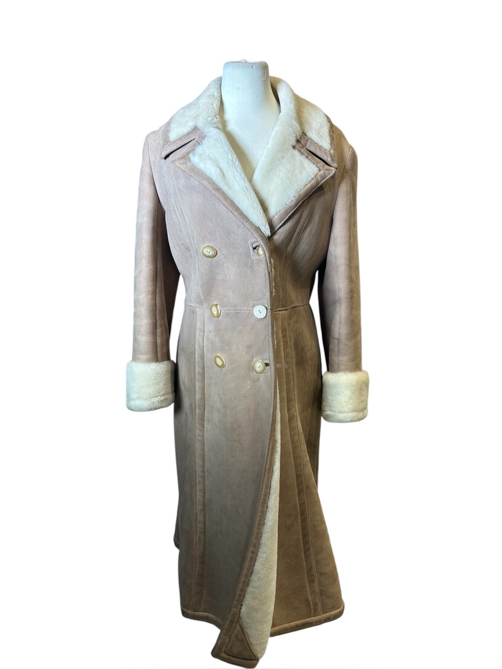 Vintage Shearling Suede Leather Long Coat